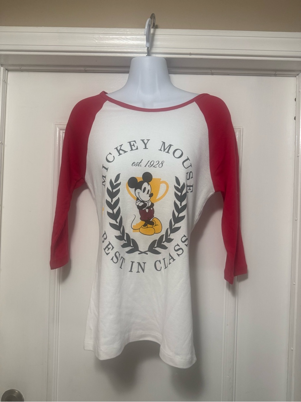 Disney White & Red Mickey Mouse Raglan Tee